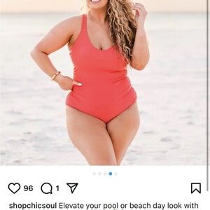 Chic Soul 3XL One Piece Swimsuit “Meet You at the Lake” Coral Plus Size NWT